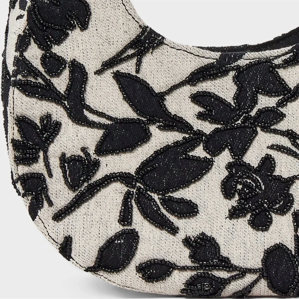 a new day Black Ivory Floral Toille Hobo Bag with Modern Beaded Design::NWT::